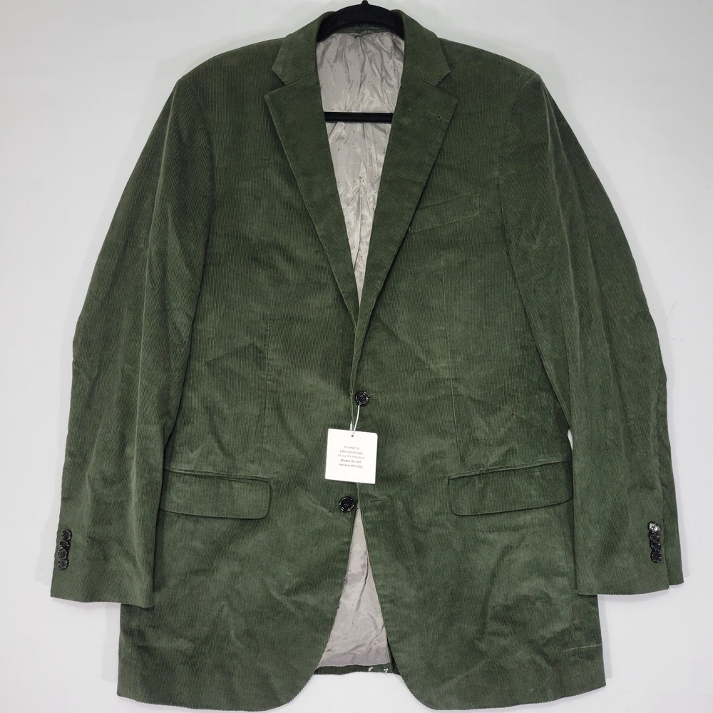 Indochino Men's Sport Coat‎ Blazer Two Button Green Cotton Corduroy About 40R